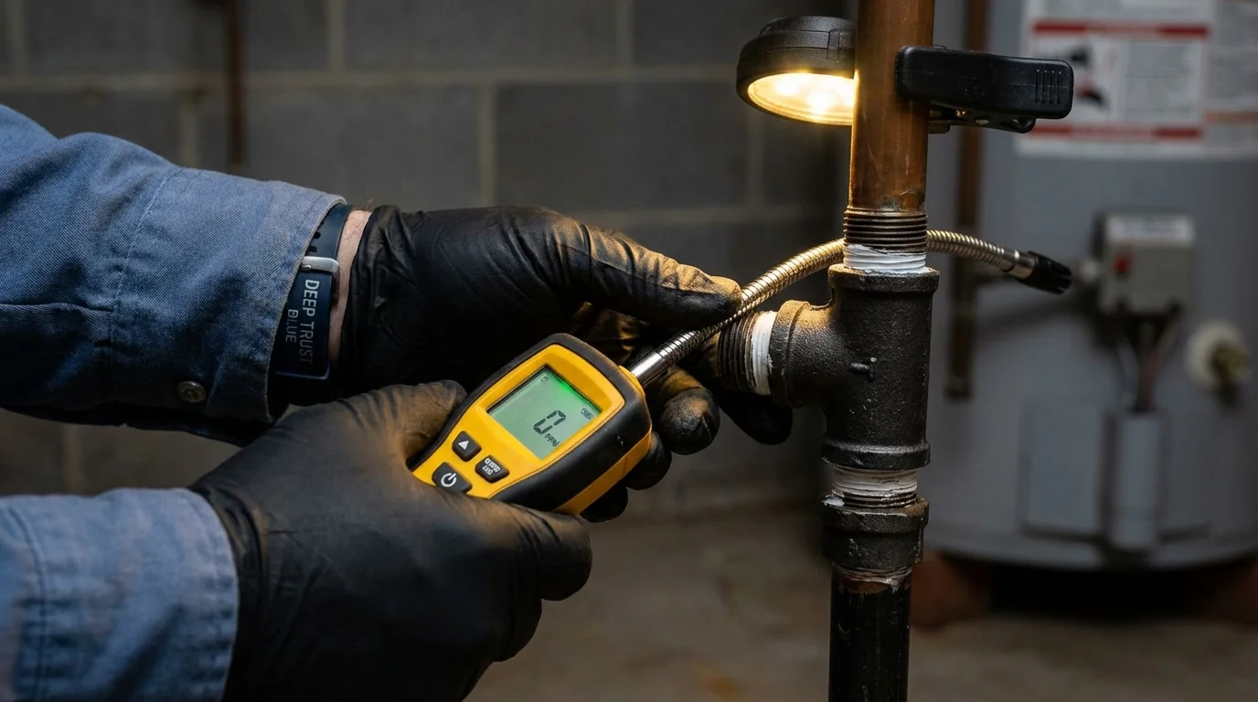 Gas leak detection with electronic sniffer by Johns Plumbing LLC in Duson