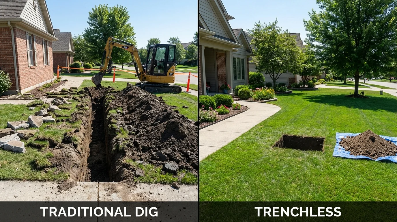 Trenchless sewer repair with minimal yard damage versus traditional excavation in Duson, LA